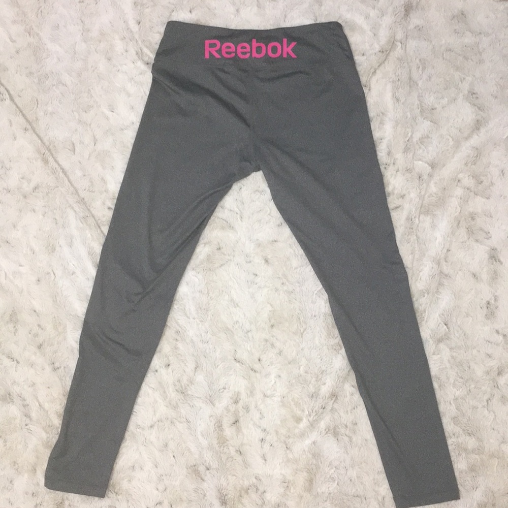Reebok Leggings, gray with pink brand on back M